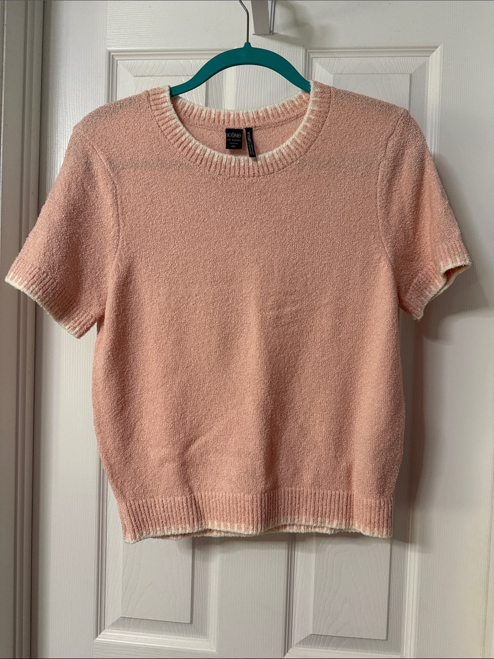 Short-Sleeve Crewneck Sweater in Blush